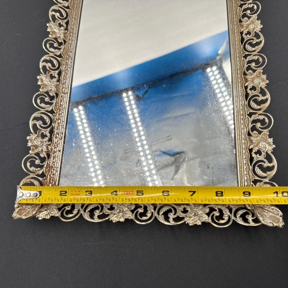 Vtg Ornate Vanity Mirror picture Stand Alone Or Tray keeper 15